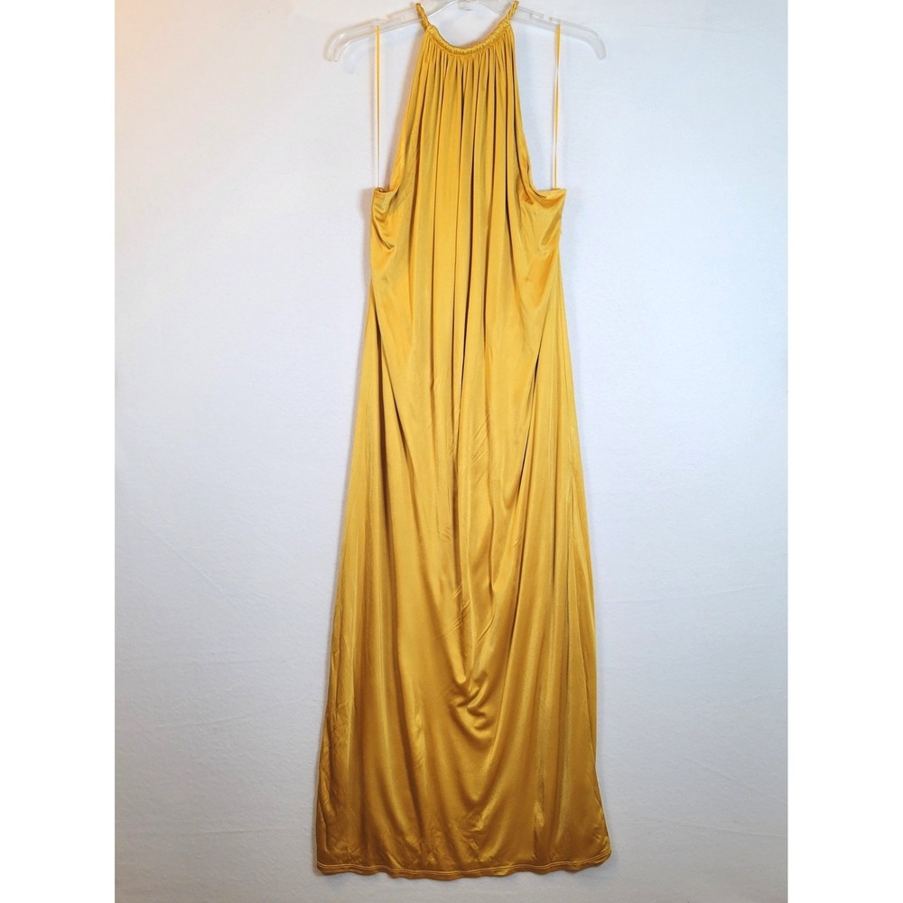 Ronny Kobo Womens Estera Halter Maxi Gown Dress Size Large Yellow Gold Regal